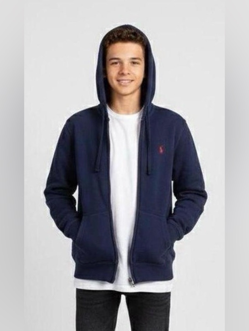 Polo Ralph Lauren Boys Classic Fleece Full Zip Hoodie Navy Blue Large 14-16
